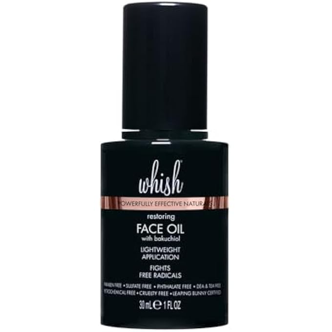 Whish FACE OIL WITH BAKUCHIOL - BODY & FACE MOISTURIZER FOR WOMEN & MEN - NATURAL RETINOL ALTERNATIVE - SKIN CARE & AFTER SHOWER BODY OIL - FOR ALL SKIN TYPES - UNSCENTED - 1 OZ - Image 1